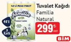 FAMİLİA NATURAL 3 KATLI TUVALET KAĞIDI 48'Lİ fiyat ve kampanya bilgisi